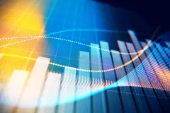 Close up of a bar chart and waves on a device.