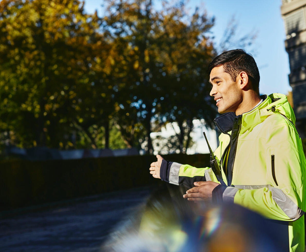 A man in a reflective jacket
